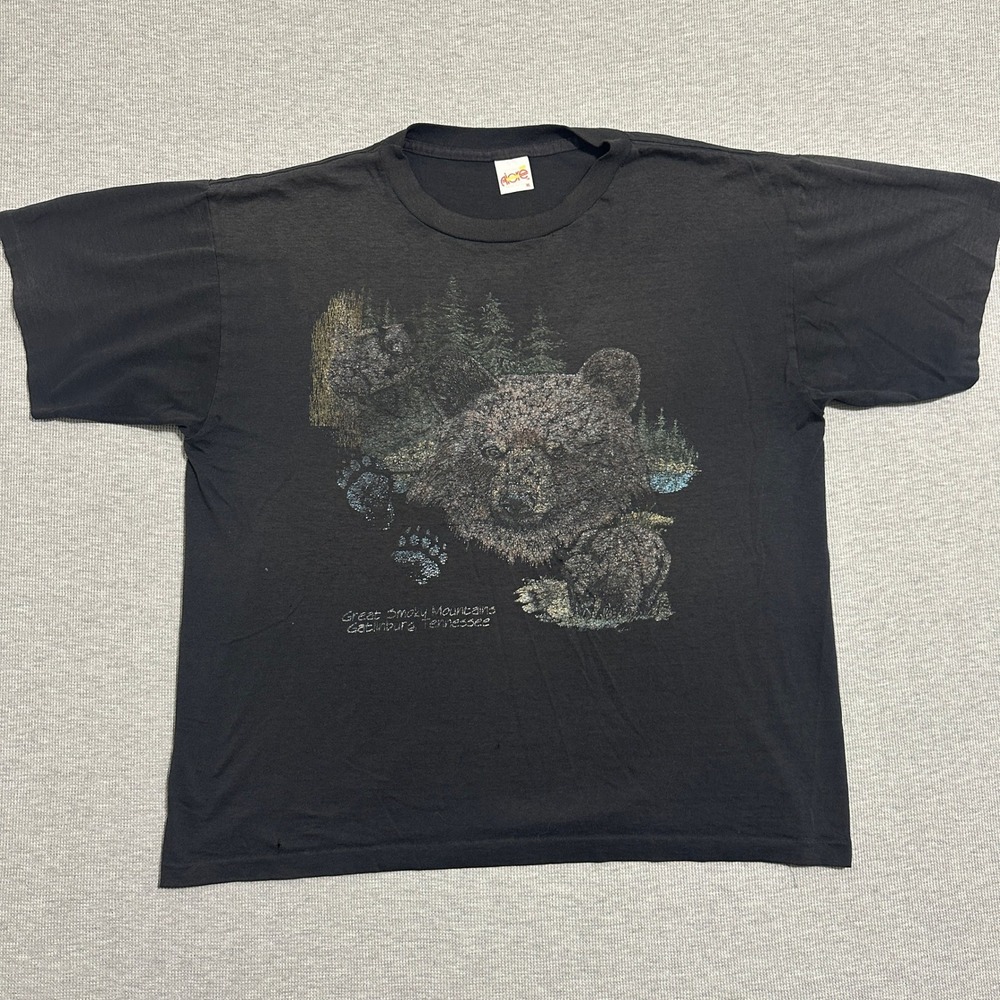 Vintage Alore Great Smoky Mountains Bear T-Shirt Black XL Single Stitch USA Made